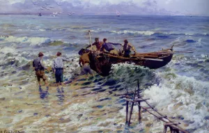 Arriving Ashore by Attilio Pratella - Oil Painting Reproduction