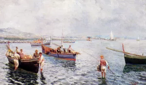 Neopolitan Fishermen by Attilio Pratella - Oil Painting Reproduction