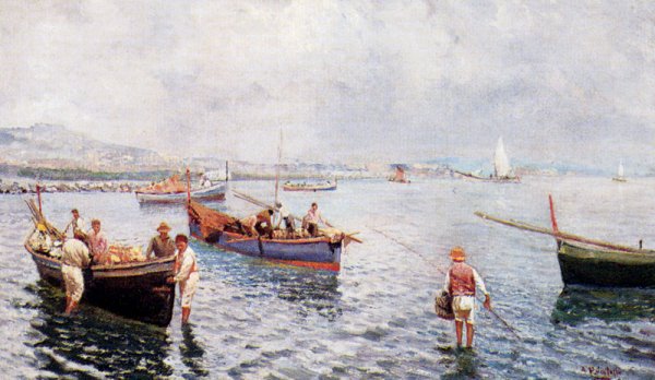 Main Product Photo of Neopolitan Fishermen Painting by Attilio Pratella