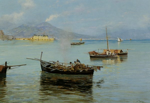 Porto de Napoli - 1 of 2 by Attilio Pratella - Hand-Painted Oil Painting Reproduction