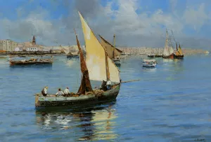 Porto de Napoli - 2 of 2 by Attilio Pratella Oil Painting