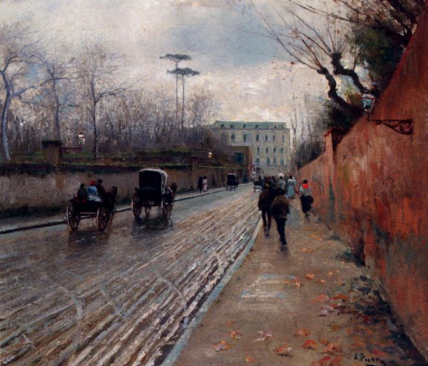 Street Scene In Autumn by Attilio Pratella - Hand-Painted Oil Painting Reproduction