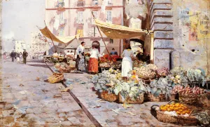 The Marketplace by Attilio Pratella - Oil Painting Reproduction