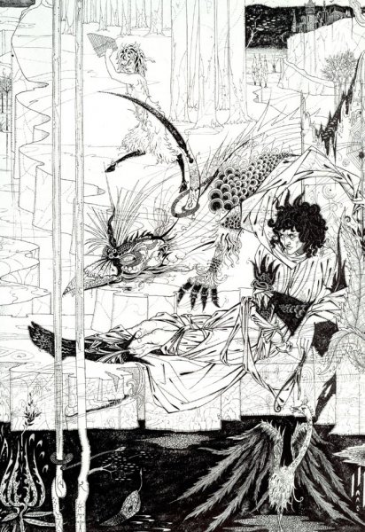 Main Product Photo of How King Arthur Saw the Questing Beast Painting by Aubrey Beardsley