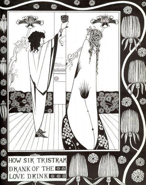 Main Product Photo of How Sir Tristram Drank of the Love Drink Painting by Aubrey Beardsley