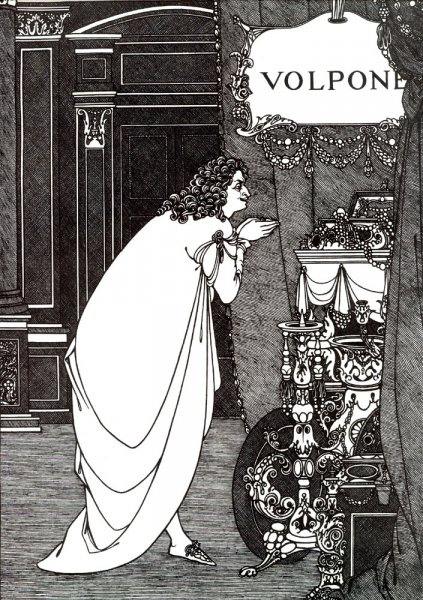 Main Product Photo of Volpone Adoring His Treasures Painting by Aubrey Beardsley