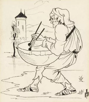 Man with Drum by Aubrey Vincent Beardsley Oil Painting