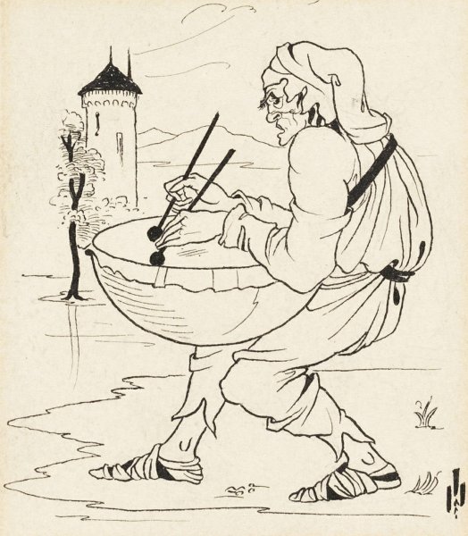 Main Product Photo of Man with Drum  Painting by Aubrey Vincent Beardsley