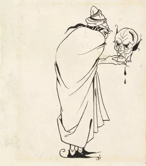 Man with Skull by Aubrey Vincent Beardsley Oil Painting