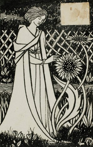 Woman with Sunflowers by Aubrey Vincent Beardsley Oil Painting