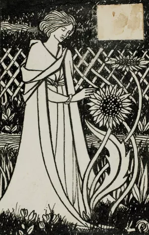 Woman with Sunflowers by Aubrey Vincent Beardsley Oil Painting
