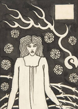 Young Woman Surrounded by Briars, Lightning and Roses by Aubrey Vincent Beardsley Oil Painting