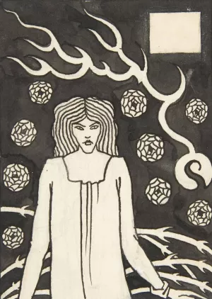 Young Woman Surrounded by Briars, Lightning and Roses by Aubrey Vincent Beardsley Oil Painting