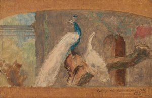 Ontwerp voor een dessus-de-porte; tak met pauw en andere vogels by August Allebe Oil Painting