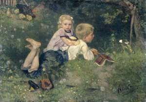The Butterflies by August Allebe Oil Painting