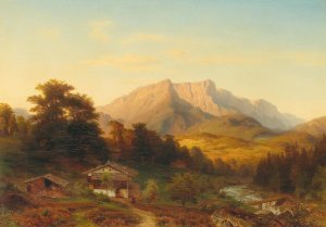 Blick Auf Den Untersberg Im Abendlicht by August Becker Oil Painting