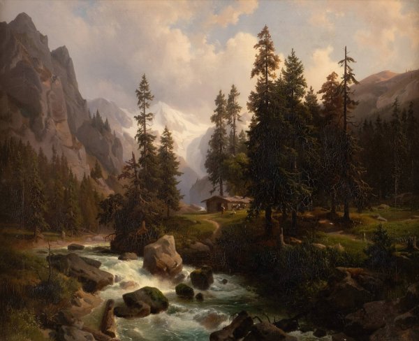 Dale in the High Alps at Gastein  by August Behrendsen - Hand-Painted Oil Painting Reproduction