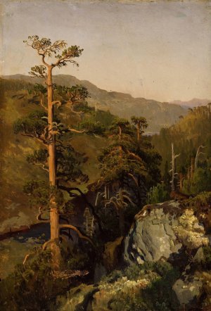 Rocky Landscape with Pinetrees by August Cappelen Oil Painting