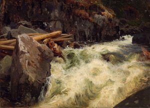 Study of a Waterfall by August Cappelen Oil Painting