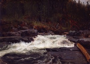 Waterfall in Telemark, Study for Inv.No. 427 by August Cappelen Oil Painting