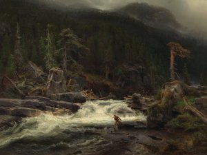 Waterfall in Telemark by August Cappelen Oil Painting