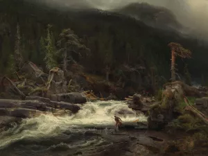 Waterfall in Telemark Oil painting by August Cappelen