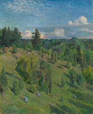 Landscape in Sun by August Eiebakke Oil Painting