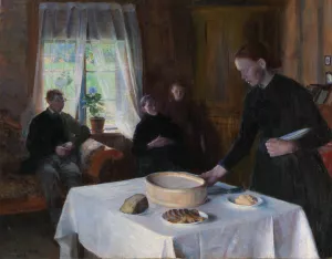 Laying the Table by August Eiebakke Oil Painting