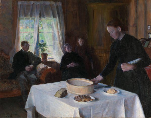 Laying the Table  by August Eiebakke - Hand-Painted Oil Painting Reproduction
