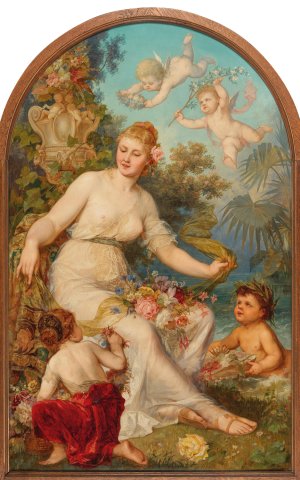 Flora umringt von Putten by August Eisenmenger Oil Painting