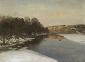 Enten Am Zugeforenen Fluss by August Fink Oil Painting