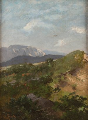 Mountain landscape by August Fink Oil Painting