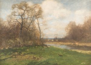 Pheasant by the riverside by August Fink Oil Painting