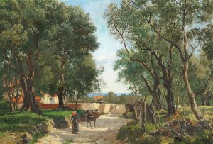 Pige med aesel by August Fischer Oil Painting
