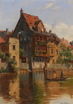 View of Nuremberg by August Fischer Oil Painting
