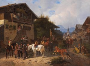 Pferdemarkt in Partenkirchen by August Franz Schelver Oil Painting