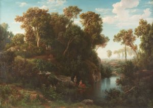 Arcadian landscape with bathers by August Friedrich Kessler Oil Painting