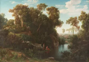 Arcadian landscape with bathers by August Friedrich Kessler Oil Painting