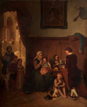 Bewirtung einer armen Familie by August Friedrich Siegert Oil Painting