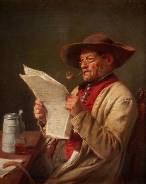 Man Reading the News by August Friedrich Siegert Oil Painting