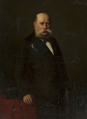 Portrait of a man with grey side-whiskers by August Frind Oil Painting