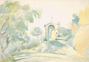 A Roadside Chapel near Tivoli by August Georg Friedrich Lucas Oil Painting