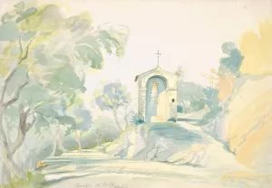 A Roadside Chapel near Tivoli by August Georg Friedrich Lucas Oil Painting