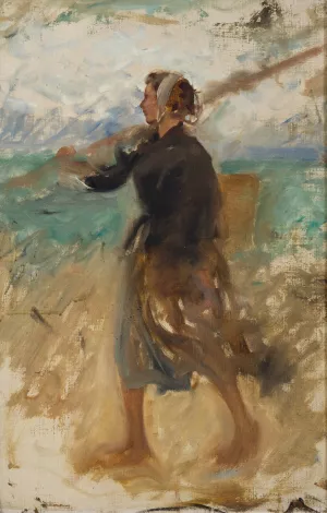 A Fishergirl from the North of France. Study by August Hagborg Oil Painting
