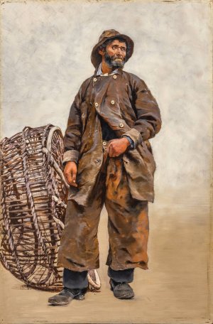 Fisherman with Basket by August Hagborg Oil Painting
