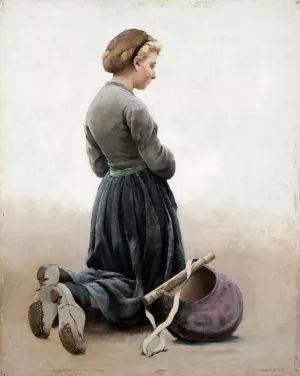 Girl kneeling by August Hagborg Girl kneeling by August Hagborg Oil Painting