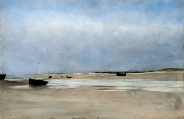 Shore with Boats  by August Hagborg - Hand-Painted Oil Painting Reproduction