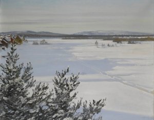Snowy landscape by August Hagborg Oil Painting