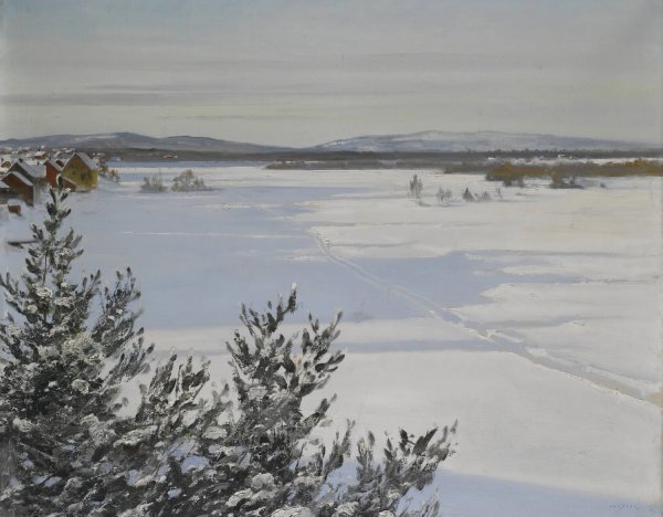Snowy landscape by August Hagborg - Hand-Painted Oil Painting Reproduction