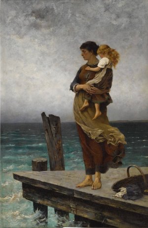 Waiting by August Hagborg Oil Painting